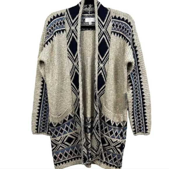 Lucky Brand Aztec boho tribal print open front cardigan, sz LG/XL *pockets! - Picture 2 of 8